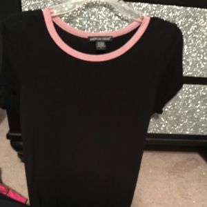 Black Stretchy Blouse with baby pink collar